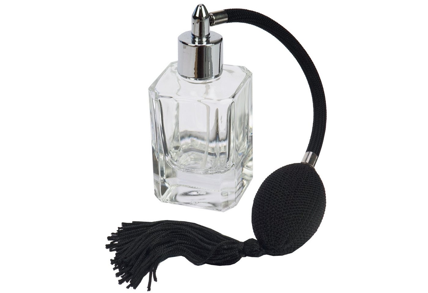 Fantasia Beauty Parfümzerstäuber Tischzerstäuber, Glas eckig, mit Ballpumpe, schwarz-chromfarben (1 St) von Fantasia Beauty
