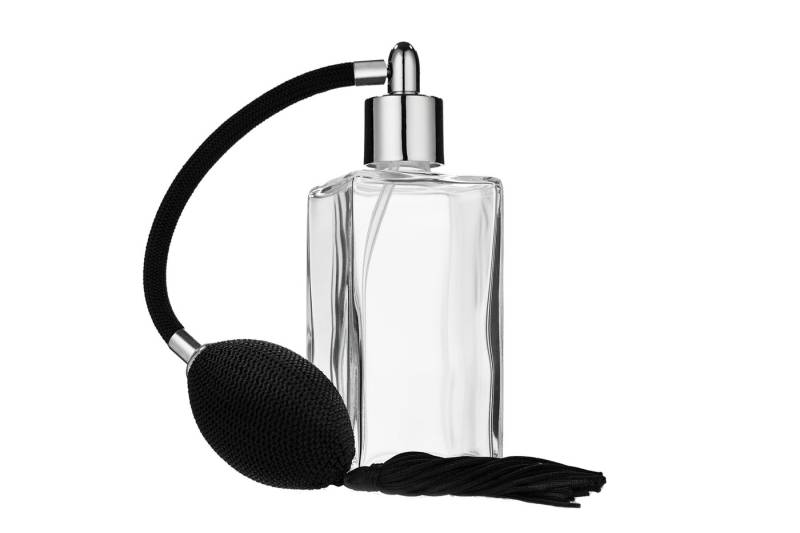 Fantasia Beauty Parfümzerstäuber Tischzerstäuber, Glas eckig, mit Ballpumpe, schwarz-chromfarben (1 St) von Fantasia Beauty