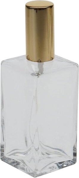 Fantasia Klarglas-Flasche, eckig, mit Zerstäuberpumpe + Kappe gold für 100 ml von Fantasia