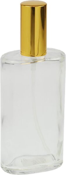 Fantasia Klarglas-Flasche, oval, mit Zerstäuberpumpe + Kappe gold für 100 ml von Fantasia