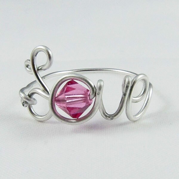 Swarovski Kristall Personalisierte Liebe Ring - Wire Wort Mütter Geschenk Brautjungfern Freundschaftsring Individuell Farbe von Fantasidea