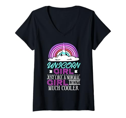 Damen Cooleres Einhorn Mädchen Regenbogen Fantasie Stil T-Shirt mit V-Ausschnitt Damen Cooleres Einhorn Mädchen Regenbogen Fantasie Stil T-Shirt mit V-Ausschnitt von Fantasie Einhorn Spaß Humor Vibes
