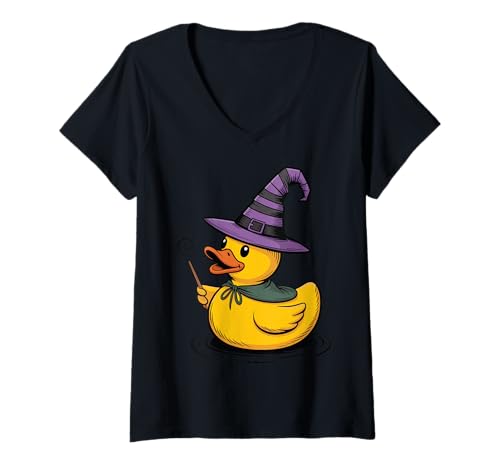 Damen Gummiente Zauberer Halloween T-Shirt mit V-Ausschnitt Damen Gummiente Zauberer Halloween T-Shirt mit V-Ausschnitt von Fantasie Halloween Quietscheentchen Zauberer Hexe