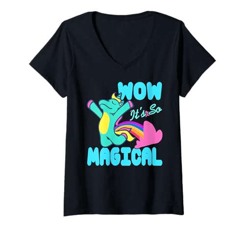 Damen Wow Es Ist So Magisch Buntes Einhorn Regenbogen Spaß T-Shirt mit V-Ausschnitt Damen Wow Es Ist So Magisch Buntes Einhorn Regenbogen Spaß T-Shirt mit V-Ausschnitt von Fantasie Regenbogen Einhorn Freunde