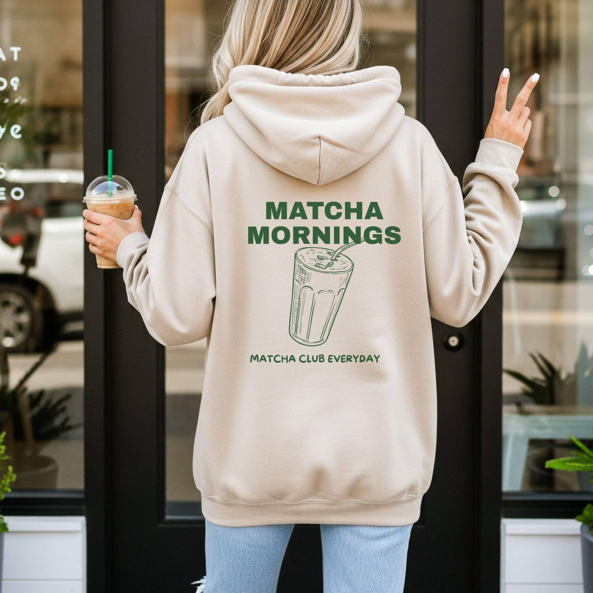 Matcha Hoodie Damen Oversized - Streetwear Pullover Unisex in Beige, Weiß, Schwarz & Khaki Trend 2025 Cozy Sweatshirt" von FantasieFabrikStore
