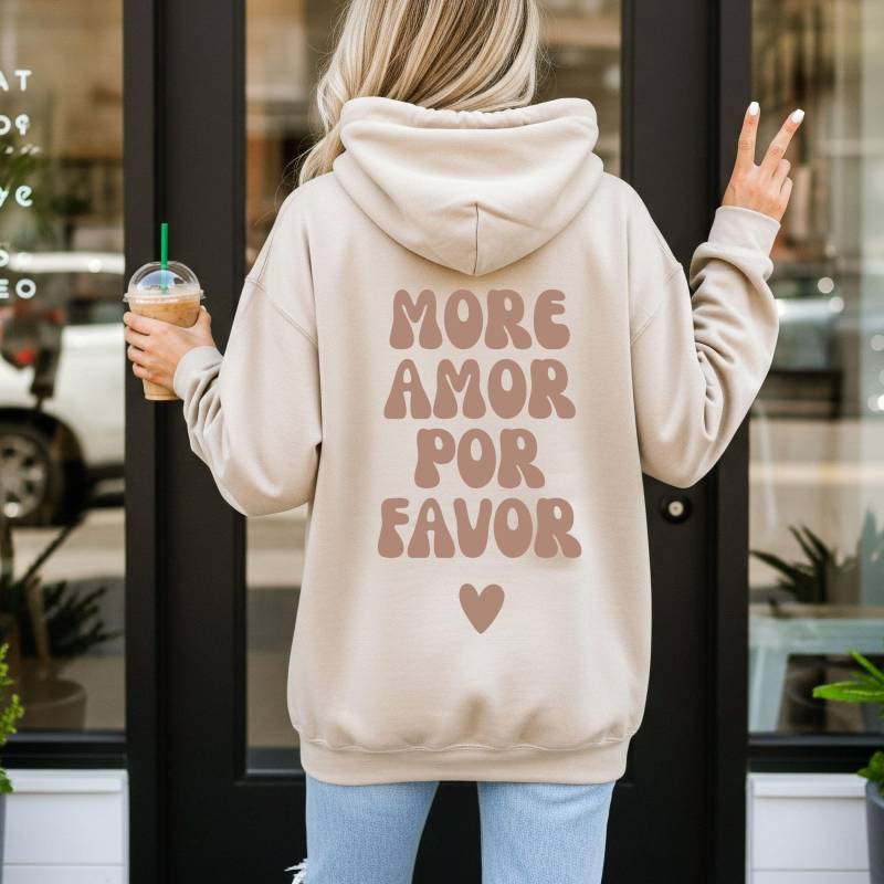 More Amor Por Favor Hoodie Oversized Streetwear Damen Herren Herz Frontprint & Backprint Statement Spanisch Englisch Love von FantasieFabrikStore