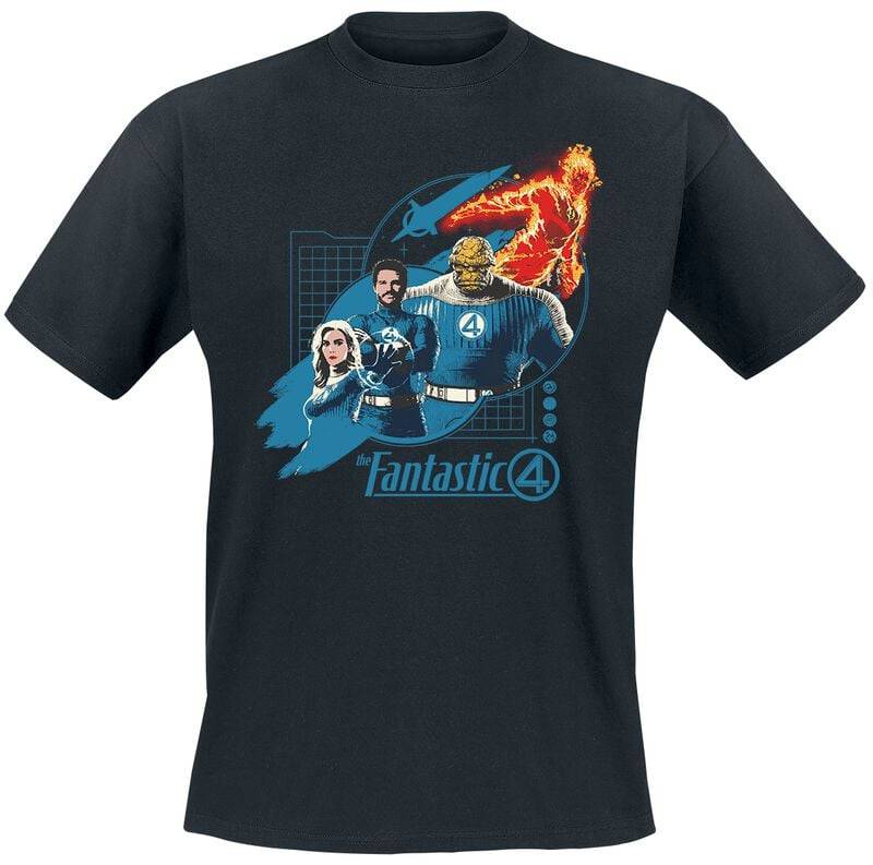 Fantastic Four - Marvel T-Shirt - Group Blue Grid - S bis XXL - für Männer - Größe L - schwarz  - Lizenzierter Fanartikel von Fantastic Four