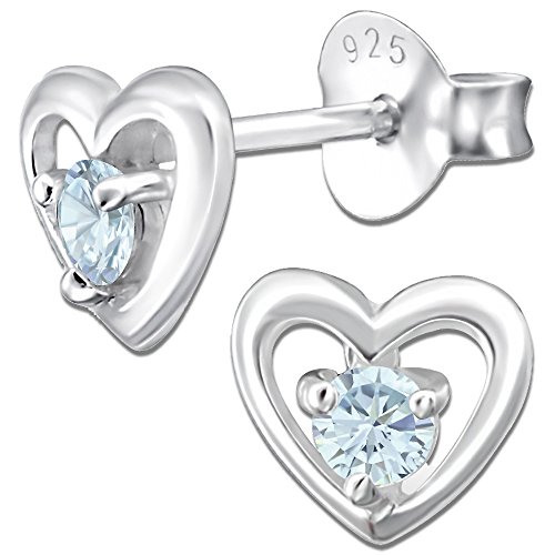 Kinder Ohrringe echt 925 Sterling Silber mit Zirkonia Mädchen Ohrstecker Herz Geburtsstein Monatsstein Sternzeichen K354 - Dezember hellblau von Fantastic Nails GmbH