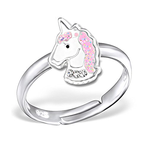 Mädchen Ring echt 925 Sterling Silber mit Zirkonia Kinder Fingerring Kristall Glitzer Einhorn Pferd K244 Rosa Klar von Fantastic Nails GmbH