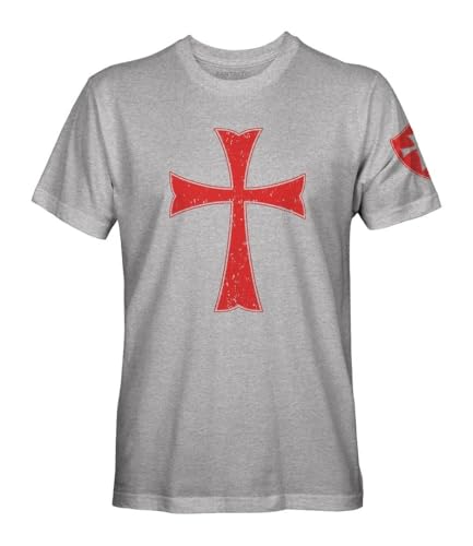 Knights Templar Crusader Cross Herren T-Shirt, grau meliert, XL von Fantastic Tees