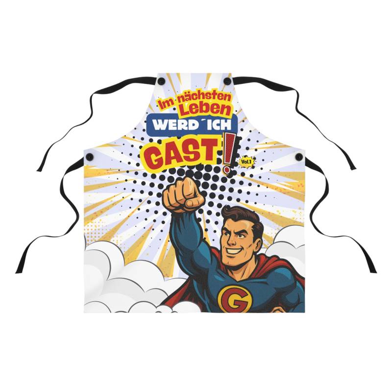 Comic Superhero Schürze | Im Nächsten Leben Werd Ich Gast All-Over Print Apron Lustiges Küchengeschenk Gastronomie Geschenkidee von FantastischGastisch