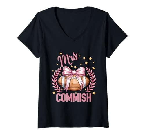 Damen Mrs. Commish Fantasy Football Bow Commissioner Wife Draft T-Shirt mit V-Ausschnitt Damen Mrs. Commish Fantasy Football Bow Commissioner Wife Draft T-Shirt mit V-Ausschnitt von Fantasy Football Commish Shirts Commissioner Gift