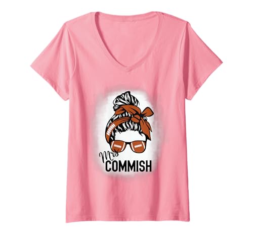 Damen Entwurf von Frau Commish, Fantasy-Football-Kommissarin, Ehefrau T-Shirt mit V-Ausschnitt Damen Entwurf von Frau Commish, Fantasy-Football-Kommissarin, Ehefrau T-Shirt mit V-Ausschnitt von Fantasy Football Commish Shirts Messy Bun Gift