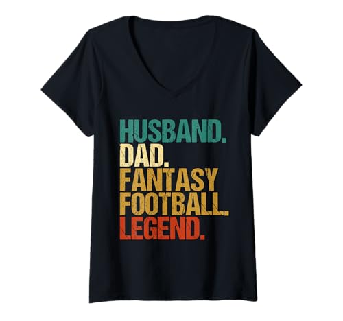 Damen Fantasy-Football-Spieler, Ehemann und Vater, Game Day, Draft Party T-Shirt mit V-Ausschnitt von Fantasy Football Commissioner & Commish Graphics