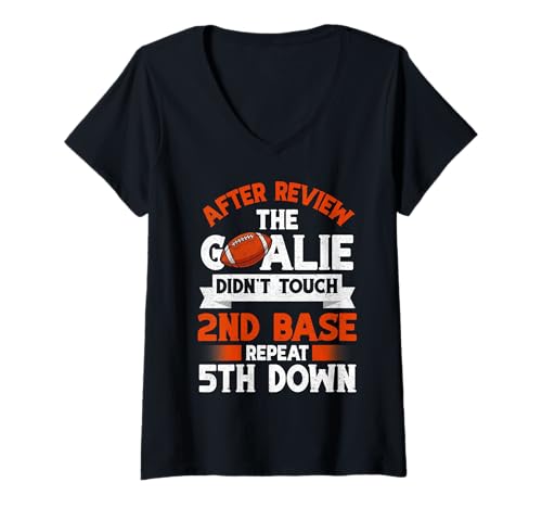 Damen Nach der Überprüfung: Der Torwart hat die 2. Base Nicht berührt, Repeat 5th Down T-Shirt mit V-Ausschnitt von Fantasy Football Player Commisioner Gifts Men