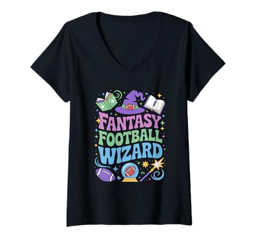 Damen Fantasy-Football-Zauberer T-Shirt mit V-Ausschnitt von Fantasy Football Wizard Vibes