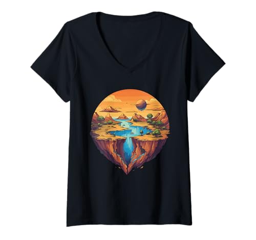 Damen Floating Island Fantasy-Weltraumszene T-Shirt mit V-Ausschnitt Damen Floating Island Fantasy-Weltraumszene T-Shirt mit V-Ausschnitt von Fantasy Landscape Surreal Dream World