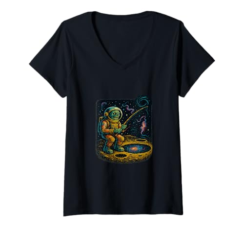 Damen Surreales Mond Angeln Halloween Alien T-Shirt mit V-Ausschnitt Damen Surreales Mond Angeln Halloween Alien T-Shirt mit V-Ausschnitt von Fantasy Moonlight Fishing Alien Witze