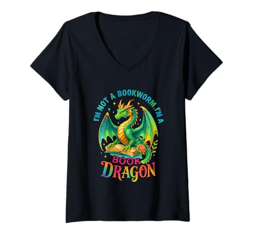 Damen Ich Bin kein Bücherwurm, ich Bin EIN Bücherdrache T-Shirt mit V-Ausschnitt Damen Ich Bin kein Bücherwurm, ich Bin EIN Bücherdrache T-Shirt mit V-Ausschnitt von Fantasy Reading Enthusiast Dragon Lovers