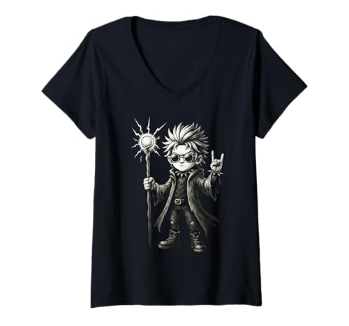 Damen Rockmusik, Gothic, Punk, Zauberer, Kind, magisch, lustiges Design T-Shirt mit V-Ausschnitt Damen Rockmusik, Gothic, Punk, Zauberer, Kind, magisch, lustiges Design T-Shirt mit V-Ausschnitt von Fantasy Sorcerer Rock Star Rock On Magic Anime