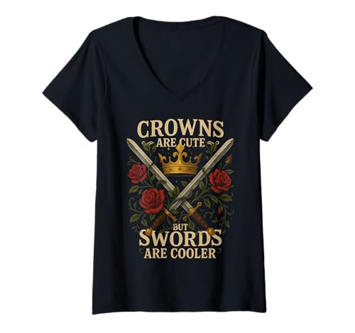 Damen Kronen sind niedlich, Aber Schwerter sind Cooler, weiblicher Krieger T-Shirt mit V-Ausschnitt Damen Kronen sind niedlich, Aber Schwerter sind Cooler, weiblicher Krieger T-Shirt mit V-Ausschnitt von Fantasy Women Girl Cosplay Costume Accessory