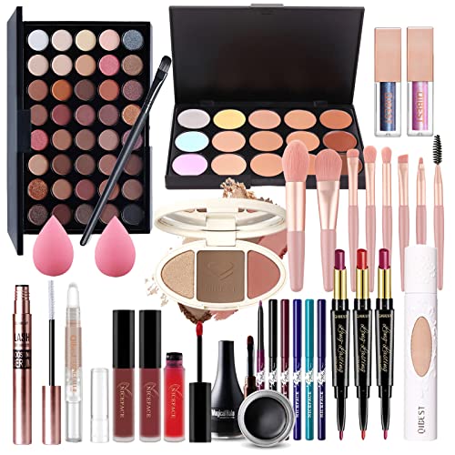 FantasyDay Multifunktions Exquisite Make-up Geschenkset Kosmetik Schmink Kit für Gesicht, Augen und Lippen - Makeup Paletten Schminkkoffer mit Lidschatten Palette, Lippenstift, Rouge, Mascara, Pinsel von FantasyDay