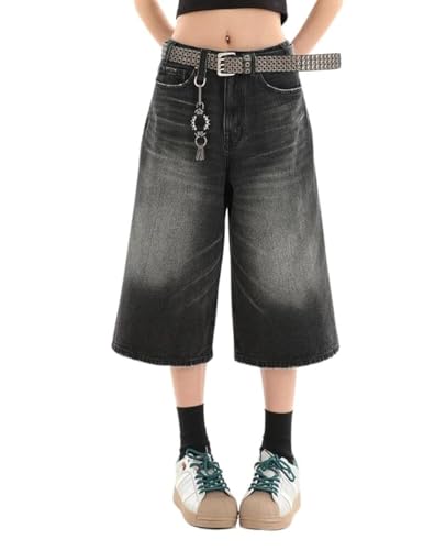 Cropped Y2k Baggy Jeans Shorts Jorts Y2k Hip Hop Shorts Skater Jeans Grunge Jorts Ästhetische Hose, Schwarz #1, M von FantasyGears