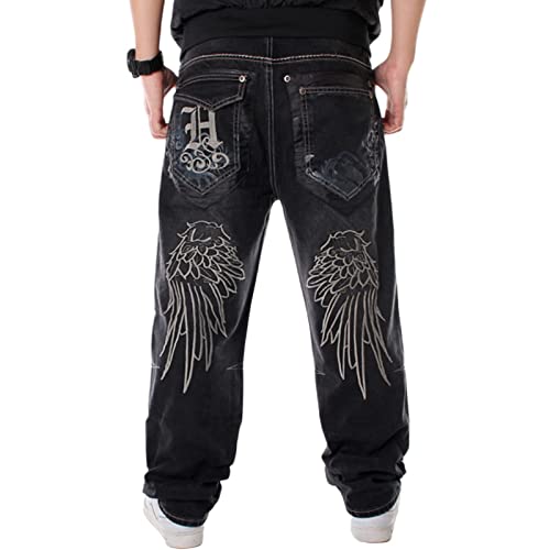 Y2k Baggy Jeans für Herren Grunge Vintage Relaxed Fit Skateboard Jeans Lose Stickerei Hip Hop Dance Denim Hose, E#schwarz, 50 von FantasyGears