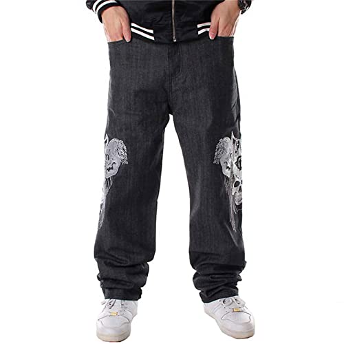 Y2k Baggy Jeans für Herren Grunge Vintage Relaxed Fit Skateboard Jeans Lose Stickerei Hip Hop Dance Denim Hose, F#schwarz, 46 von FantasyGears