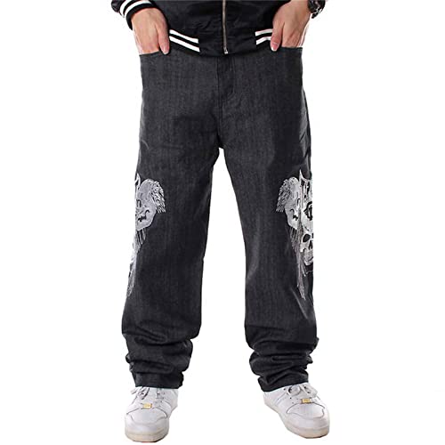 Y2k Baggy Jeans für Herren Grunge Vintage Relaxed Fit Skateboard Jeans Lose Stickerei Hip Hop Dance Denim Hose, F#schwarz, 50 von FantasyGears