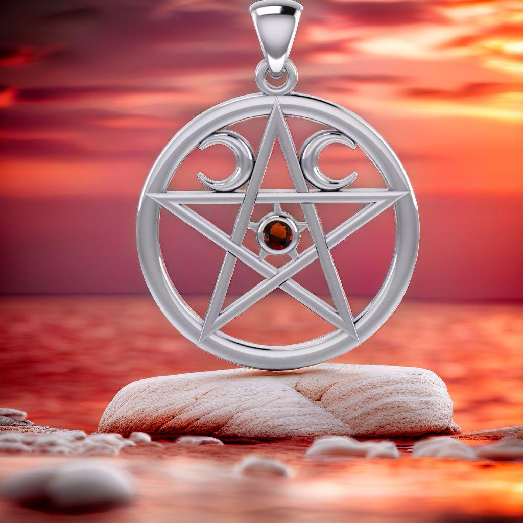 Silberner Wicca-Pentakel Mit Granat Silberner Wicca-Pentakel Mit Granat von FantasySilverCom