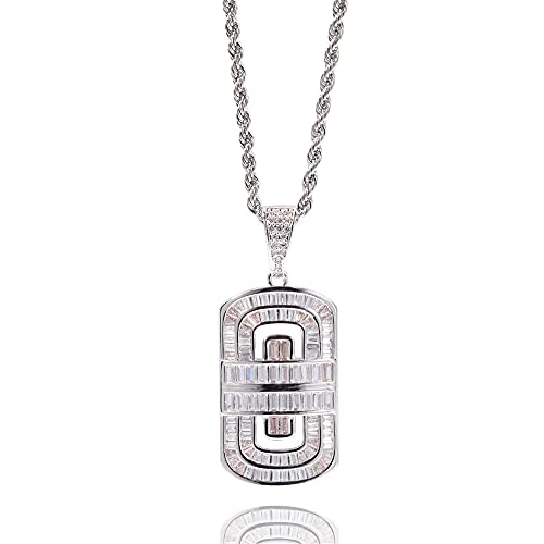 Fantex 14k Iced Out Dog-Tag Schild Anhänger Halskette, voll glänzend Baguette Cut CZ Lab Diamant vergoldet Hip Hop Schmuck für Männer Frauen (White) von Fantex