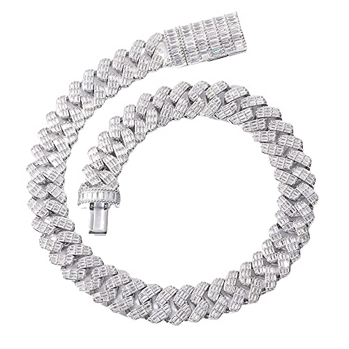 Fantex vergoldete 17MM schwere kubanische Gliederkette Iced Out Bling Carre Baguette CZ Lab Diamant Luxus Halskette mit Box Schnalle Charme Hip Hop Schmuck Set für Männer Frauen (White, 20) von Fantex