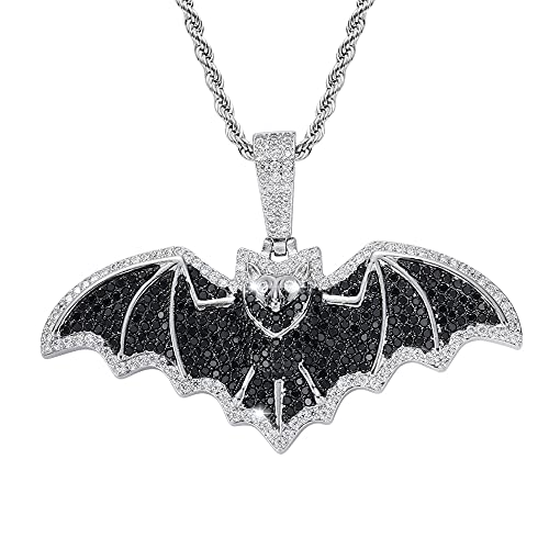 Fantex vergoldete Iced Out schwarze Fledermaus Halskette, Micro Pave Full Shiny CZ Lab Diamant Anhänger mit Hip Hop Seil Kette für Männer Frauen von Fantex