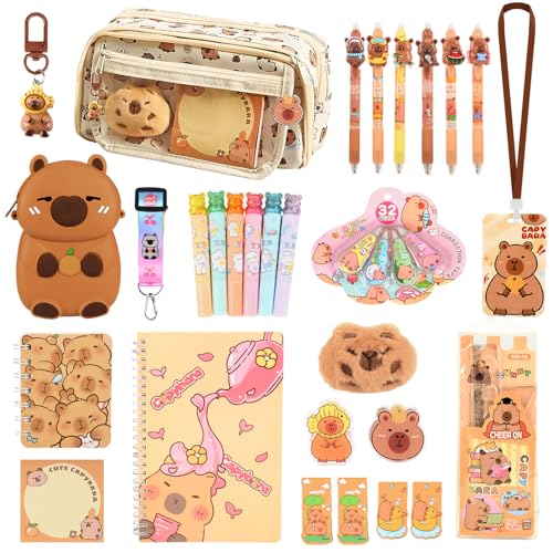 Capybara Federmäppchen Schreibwaren Set, Kawaii Capibara Stationery Set Capybara Schulsachen Sachen mit Spiralnotizbuch,Radierbare Gelstifte,Clips,Portemonnaie,Linealen und Mehr für Kinder Geschenkset Capybara Federmäppchen Schreibwaren Set, Kawaii Capibara Stationery Set Capybara Schulsachen Sachen mit Spiralnotizbuch,Radierbare Gelstifte,Clips,Portemonnaie,Linealen und Mehr für Kinder Geschenkset von Fantspati