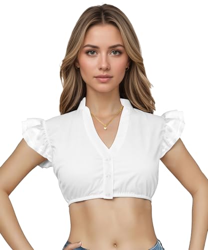 Fantspati Dirndl Bluse Damen Dirndlbluse Weiß Dirndlbluse Kurzarm DirndlBlusen V Ausschnitt Trachtenbluse Damen Elegante Dirndl Bluse Bayrische Tracht Für Oktoberfest von Fantspati