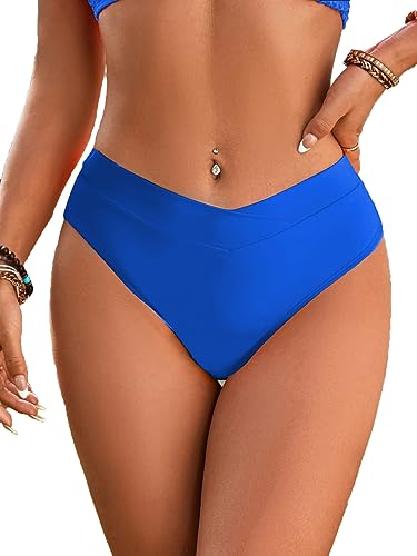 Fanuerg Damen Bikini Bottom Cross V Cut Front Badeanzug Full Coverage Badeanzug Hose, Königsblau, Large von Fanuerg