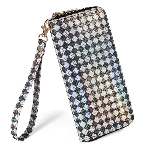 Fanwill Geldbörse mit Leopardenmuster für Damen, Gepardenmuster, mit Reißverschluss, Kartenhalter, kariert, 8*4*12.in, Geldbörse mit Handgelenk von Fanwill