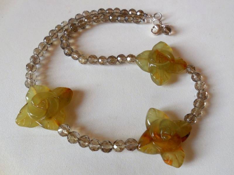 Kette Rauchquarz, Jade Blumen Koreanisch Und Silber 925 Kette Rauchquarz, Jade Blumen Koreanisch Und Silber 925 von FanyRey