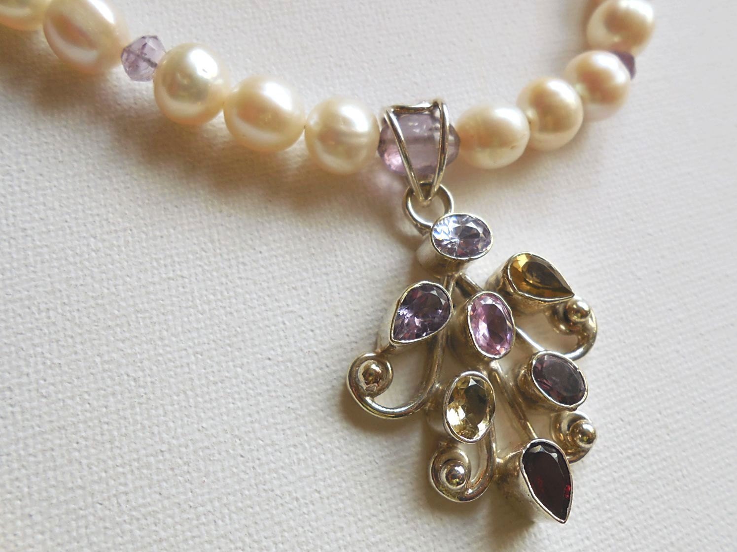 Perlen Und Amethyst Kette Anhänger 925 Silber Steinen Perlen Und Amethyst Kette Anhänger 925 Silber Steinen von FanyRey