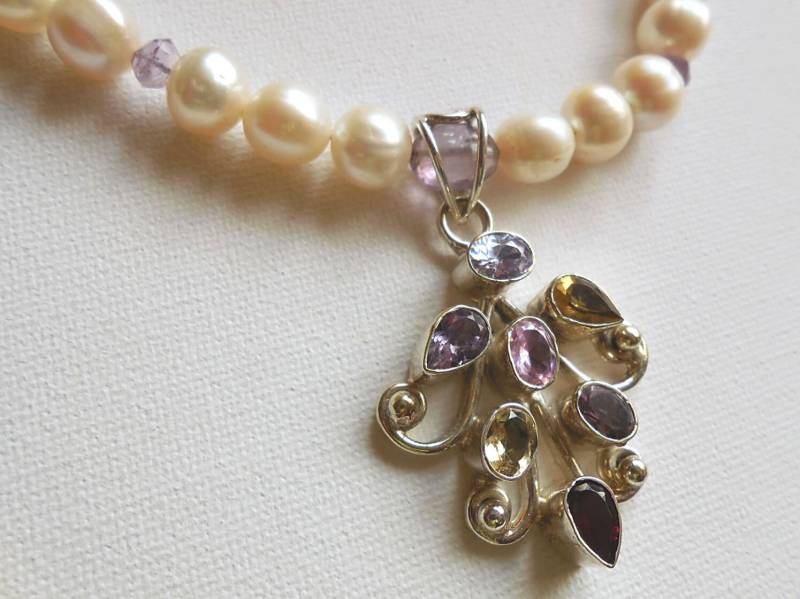 Perlen Und Amethyst Kette Anhänger 925 Silber Steinen Perlen Und Amethyst Kette Anhänger 925 Silber Steinen von FanyRey