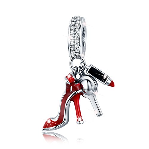 Charm-Anhänger mit High-Heelschuhen, 925er-Sterlingsilber, Lippenstift-Perle für Frauen und Mädchen, passend für Pandora-Schlangenketten-Armband und Halsketten von Fanona