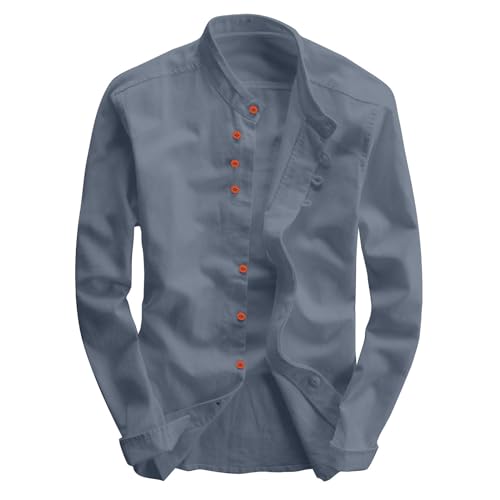 Faonkeew Herren Hemd Premium Soft Leinen Japan Stil Casual Langarm Stehkragen Hemdjacke Vintage Button Shirts Katana Skjorte Regular Fit Button Up Freizeithemd von Faonkeew