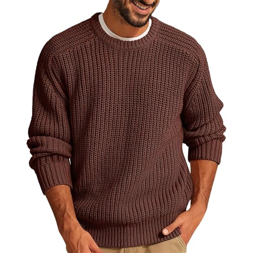 Faonkeew Herren Rundhals Strickpullover Grobstrick Pulli Casual Basic Strick Langarm Pullover Sweater Rollkragen Regular Fit Rollkragenpullover Oversize Winter Sport Arbeitspullover von Faonkeew