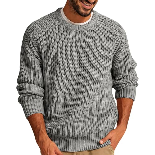 Faonkeew Herren Rundhals Strickpullover Grobstrick Pulli Casual Basic Strick Langarm Pullover Sweater Rollkragen Regular Fit Rollkragenpullover Oversize Winter Sport Arbeitspullover von Faonkeew