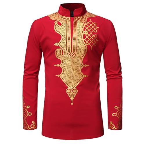 Faonkeew Herren Traditionelles Anzug Afrikanisches Langarmshirt Männer Muslim Thobe Lose Kaftan Middle East Thobe Outfit Langarm Dashiki Basic Style African Dashiki Stehkragen Shirts von Faonkeew
