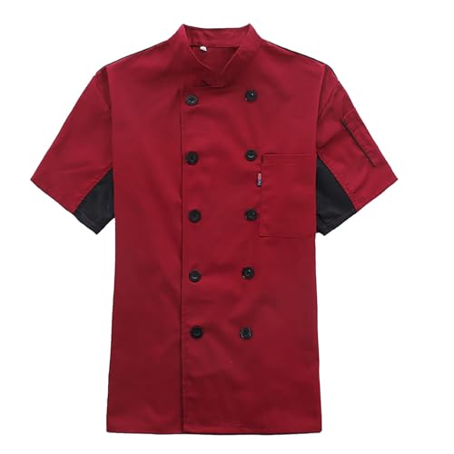 Faonkeew Kochjacke Herren Kochmantel Küche Arbeitsjacke Berufsbekleidung Kurzarm Bäckerjacke Chef Jacke Chef Uniform für Küche Restaurant Atmungsaktiv Kurzarm Stehkrage Kochkleidung von Faonkeew