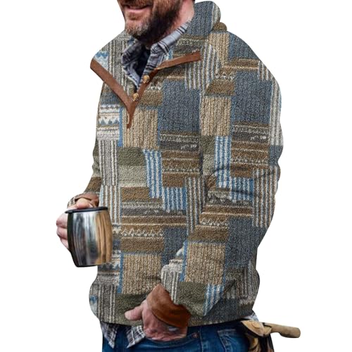Faonkeew Pullover Herren Fleece Winterpullover Stehkragen Button Classic Pulli Top Sweatjacke Freizeit Bequem Oberteil Langarm Leichter Pullover Top mit Knopfleiste von Faonkeew