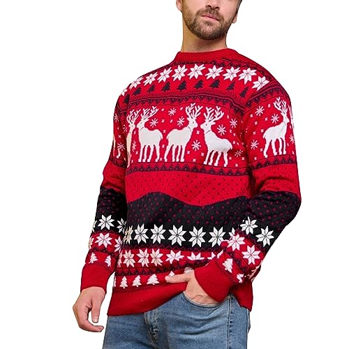 Faonkeew Unisex Weihnachtspullover Winter Warm Christmas Sweater Herren Weihnachten Rentier Strickpullover Langarm Weihnachtspulli Basic Knitted Sweatshirt Basic Winterpullover von Faonkeew