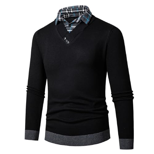 Herren Pullover mit Hemdkragen 2 in 1 Winter Warm Strickpullover mit V-Ausschnitt Freizeit Mock Hemd Feinstrick Pullover Winterpullover Herren Pullover mit Hemdkragen 2 in 1 Winter Warm Strickpullover mit V-Ausschnitt Freizeit Mock Hemd Feinstrick Pullover Winterpullover von Faonkeew
